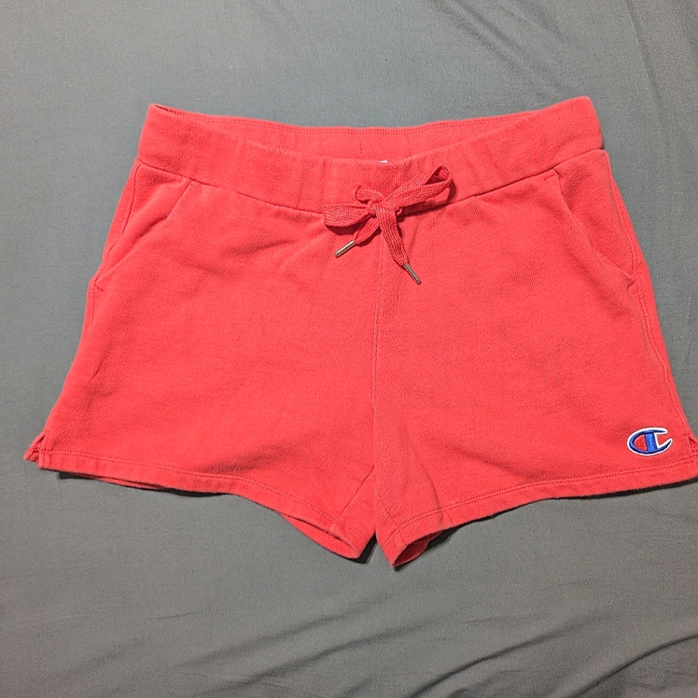 Champion women's red sweatshorts size L mini C logo